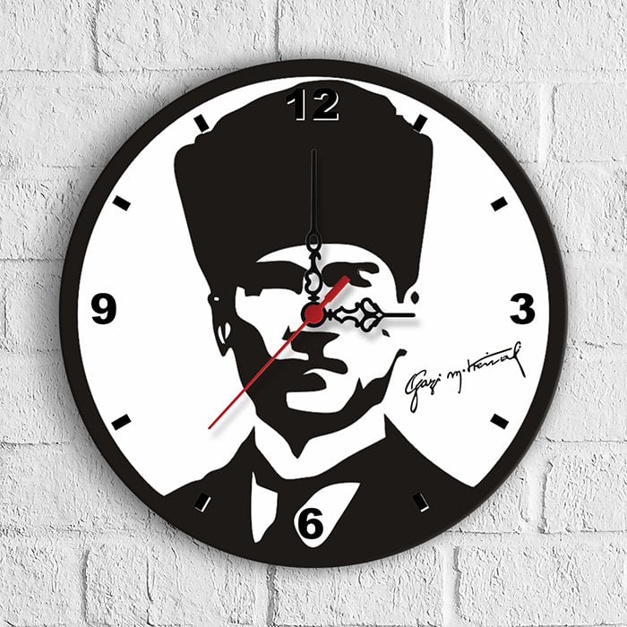 Kişiye Özel Atatürk Tasarımlı Ahşap Duvar Saati (30 cm.) - 1