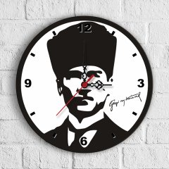 Kişiye Özel Atatürk Tasarımlı Ahşap Duvar Saati (30 cm.) - 1