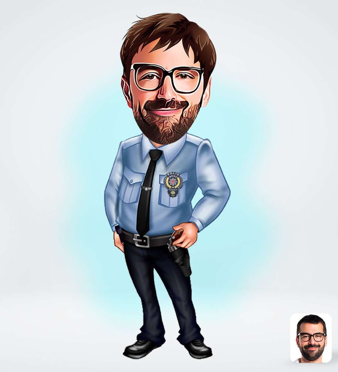 Kişiye Özel Erkek Polis Karikatürlü Sosyal Medya Dijital Profil Fotoğrafı - Model 1