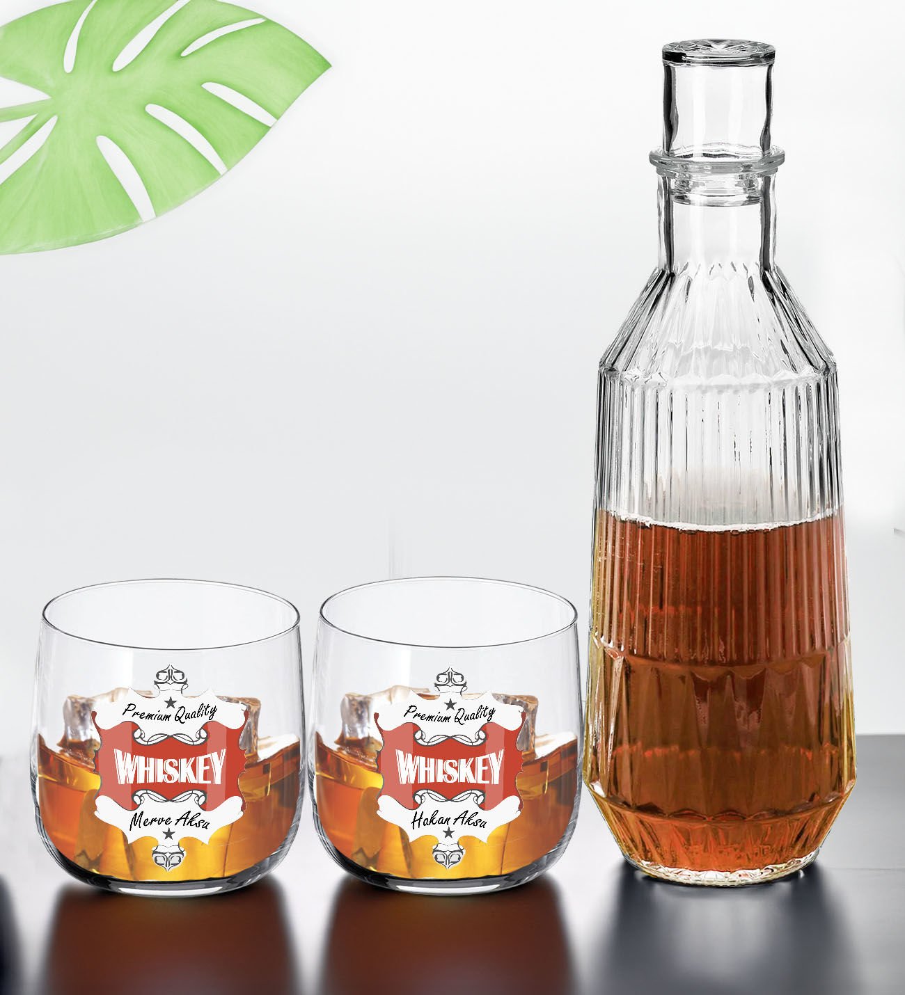 BK Gift Kişiye Özel İsimli DTF Premium Whiskey Tasarımlı İkili Storsınt Viski Kadehi ve Karaf Seti-2, Arkadaşa Hediye, Sevgiliye Hediye