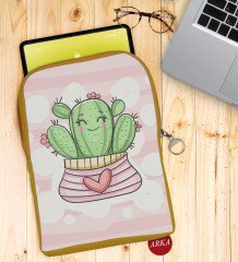 BK Gift Kaktüs Tasarımlı Taşınabilir Koruyucu Tablet Kılıfı & Organizer Çanta - Sarı-1