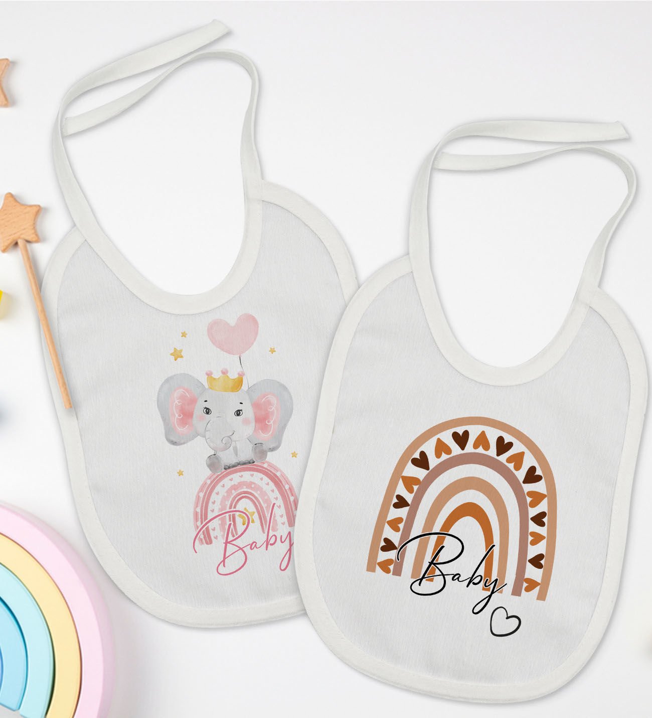 BK Kids Baby Tasarımlı 2’li Beyaz Mama Önlüğü-1