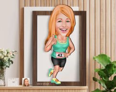 BK Gift Kişiye Özel Kadın Koşucu Karikatürlü 3D Ahşap Tablo-1, Sevgiliye Hediye, Arkadaşa Hediye, Doğum Günü Hediyesi