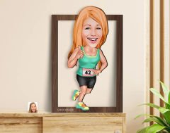 BK Gift Kişiye Özel Kadın Koşucu Karikatürlü 3D Ahşap Tablo-1, Sevgiliye Hediye, Arkadaşa Hediye, Doğum Günü Hediyesi