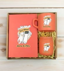 BK Gift Kişiye Özel İsimli DTF Best Friend Temalı Somon Defter & Kahve Fincanı & Mum Hediye Seti-4, Arkadaşa Hediye, Doğum Günü Hediyesi