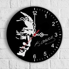 Kişiye Özel Atatürk Tasarımlı Ahşap Duvar Saati (30 cm.) - 2