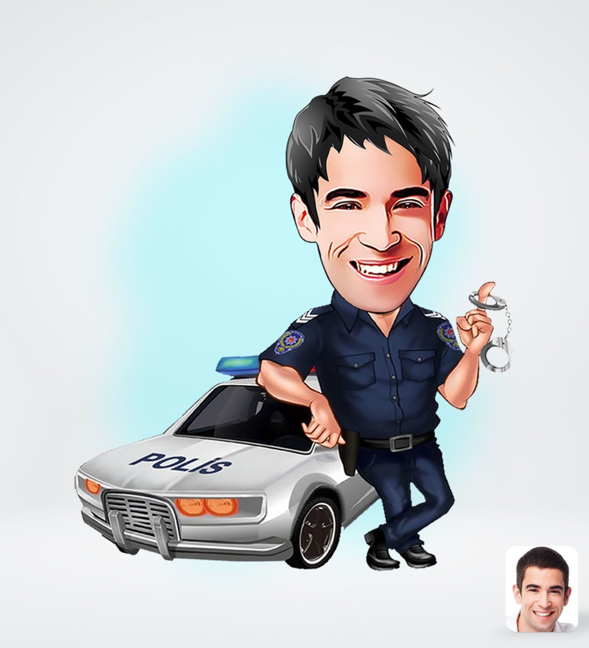 Kişiye Özel Erkek Polis Karikatürlü Sosyal Medya Dijital Profil Fotoğrafı - Model 2