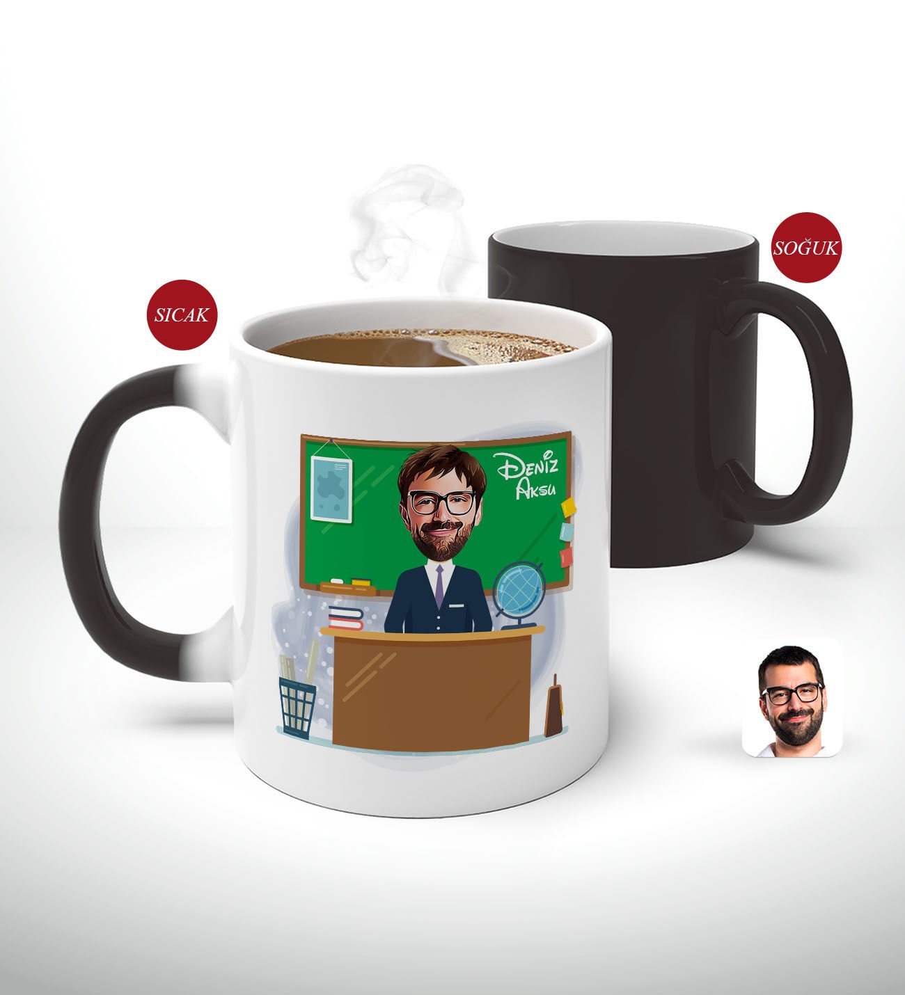 Kişiye Özel Coğrafya Öğretmeni Karikatürlü Sihirli Kupa Bardak-2