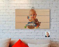 Kişiye Özel Bebek Doğum Günü Karikatürlü Otantik Ahşap Palet Tablo-1