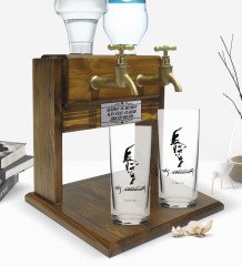 Kişiye Özel Renkli Baskılı Atatürk Tasarımlı İkili Rakı Bardağı ve Çift Musluklu Doğal Ahşap Rakı Standı-22