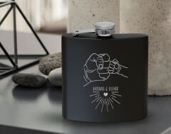 Bk Gift Kişiye Özel İsimli Siyah Çelik İçki Matarası ve Sigara Kutusu Hediye Seti-7, Babalar Günü Hediyesi, Erkek Hediye, Alkol Matarası