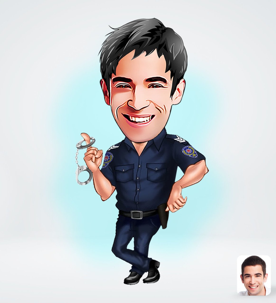 Kişiye Özel Erkek Polis Karikatürlü Sosyal Medya Dijital Profil Fotoğrafı - Model 3
