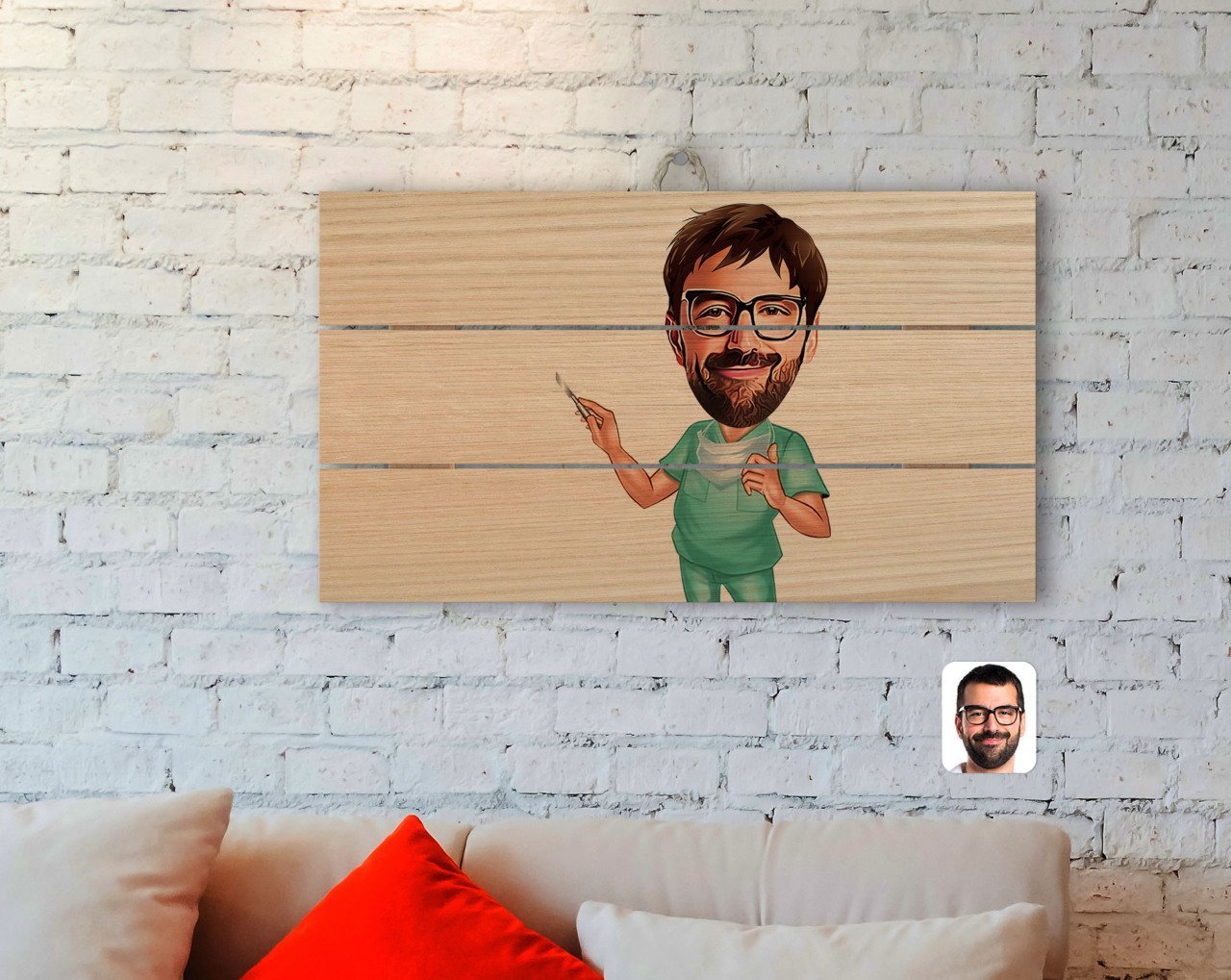 Kişiye Özel Erkek Cerrah Karikatürlü Otantik Ahşap Palet Tablo-1