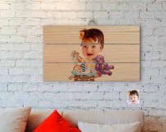 Kişiye Özel Bebek Doğum Günü Karikatürlü Otantik Ahşap Palet Tablo-2