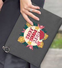 BK Gİft Yaz Temalı-8 Astarlı Antrasit Portföy Çanta 30x21cm, Baskılı El Çantası, Organizer Çanta