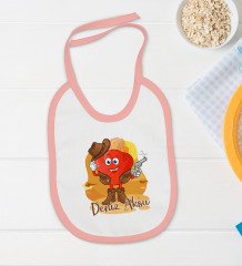 BK Kids Kişiye Özel Sevimli Kovboy Tasarımlı Pembe Bebek Body Zıbın ve Mama Önlüğü Hediye Seti-2