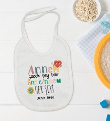 BK Kids Kişiye Özel Annem Çok Şeyi Bilir Tasarımlı Bebek Body Zıbın ve Mama Önlüğü Hediye Seti - Model 1