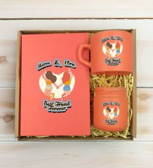 BK Gift Kişiye Özel İsimli DTF Best Friend Temalı Somon Defter & Kahve Fincanı & Mum Hediye Seti-6, Arkadaşa Hediye, Doğum Günü Hediyesi