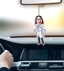 Kişiye Özel Bayan Doktor Karikatürlü Ahşap Araba Dikiz Ayna Süsü