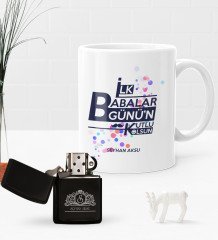 Kişiye Özel İlk Babalar Günün Kutlu Olsun Benzinli Çakmak ve Kupa Seti-2