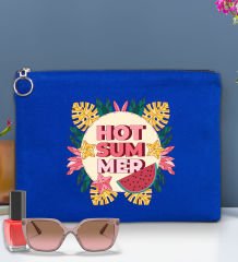 BK Gİft Yaz Temalı-8 Astarlı Mavi Portföy Çanta 30x21cm, Baskılı El Çantası, Organizer Çanta