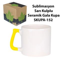 Sublimasyon Sarı Kulplu Seramik Gala Kupa - Kutulu