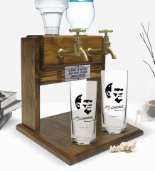 Kişiye Özel Renkli Baskılı Atatürk Tasarımlı İkili Rakı Bardağı ve Çift Musluklu Doğal Ahşap Rakı Standı-24