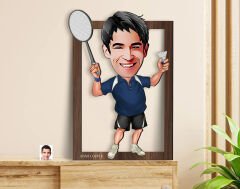 BK Gift Kişiye Özel Erkek Badminton Karikatürlü 3D Ahşap Tablo-1, Sevgiliye Hediye, Arkadaşa Hediye, Doğum Günü Hediyesi