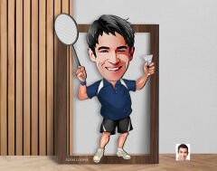 BK Gift Kişiye Özel Erkek Badminton Karikatürlü 3D Ahşap Tablo-1, Sevgiliye Hediye, Arkadaşa Hediye, Doğum Günü Hediyesi
