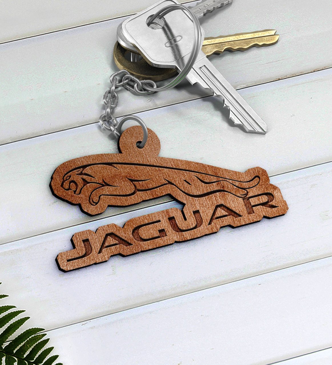 Jaguar Logolu Ahşap Anahtarlık-1