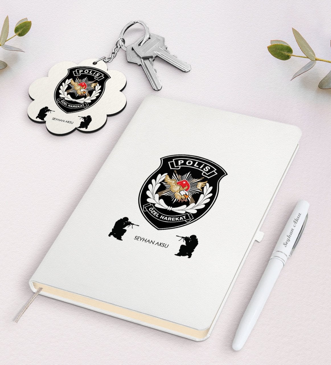 Kişiye Özel Polis Özel Harekat Beyaz Defter Kalem Ve Anahtarlık Hediye Seti