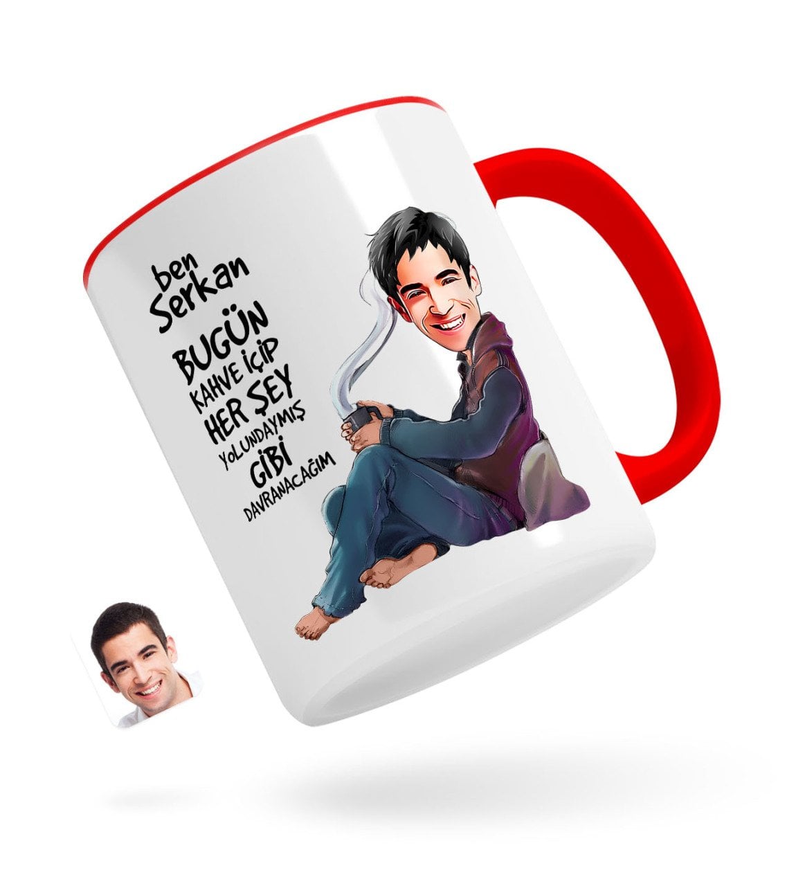 Kişiye Özel Erkek Her Şey Yolundaymış Gibi Karikatürlü Kırmızı Kupa Bardak-2