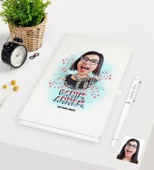 Kişiye Özel Canım Annem Karikatürlü Beyaz Defter Kalem Seti