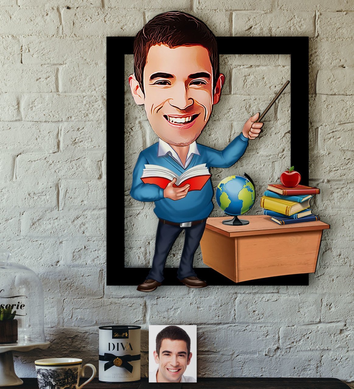Kişiye Özel Bay Öğretmen Karikatürlü 3D Ahşap Tablo-5