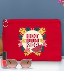 BK Gİft Yaz Temalı-8 Astarlı Kırmızı Portföy Çanta 30x21cm, Baskılı El Çantası, Organizer Çanta