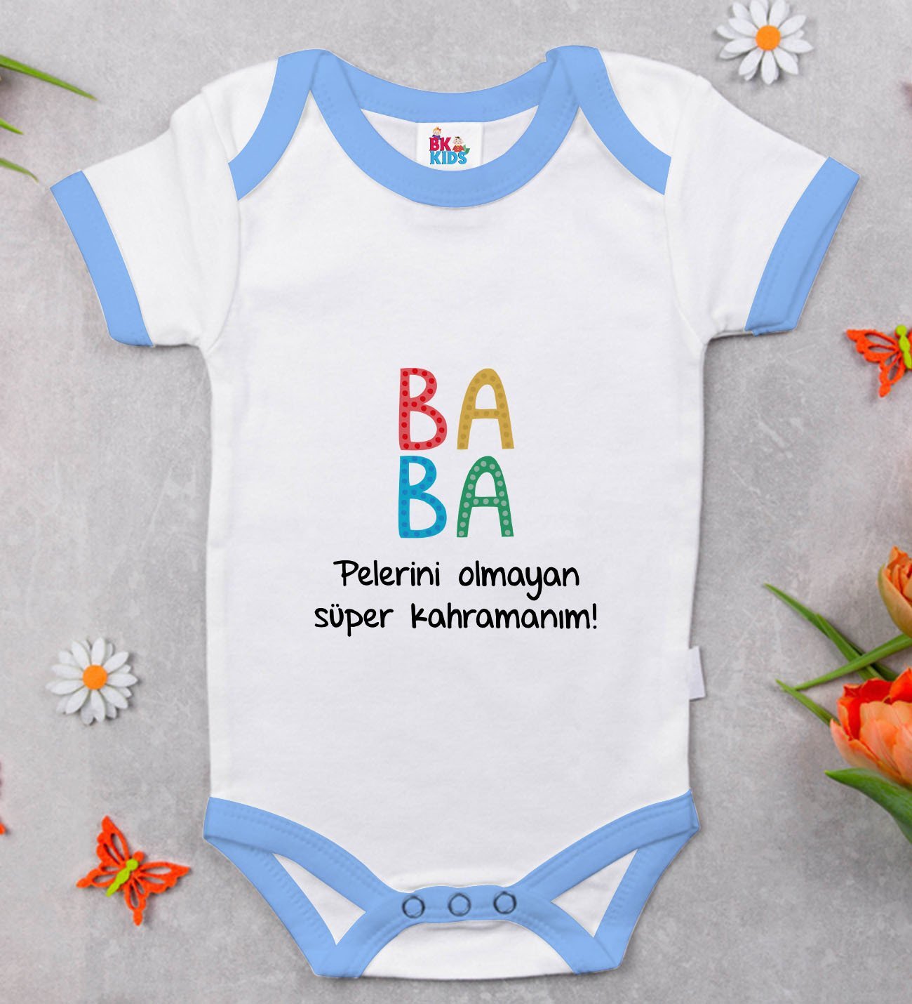 BK Kids Baba Tasarımlı Mavi Bebek Body Zıbın-1