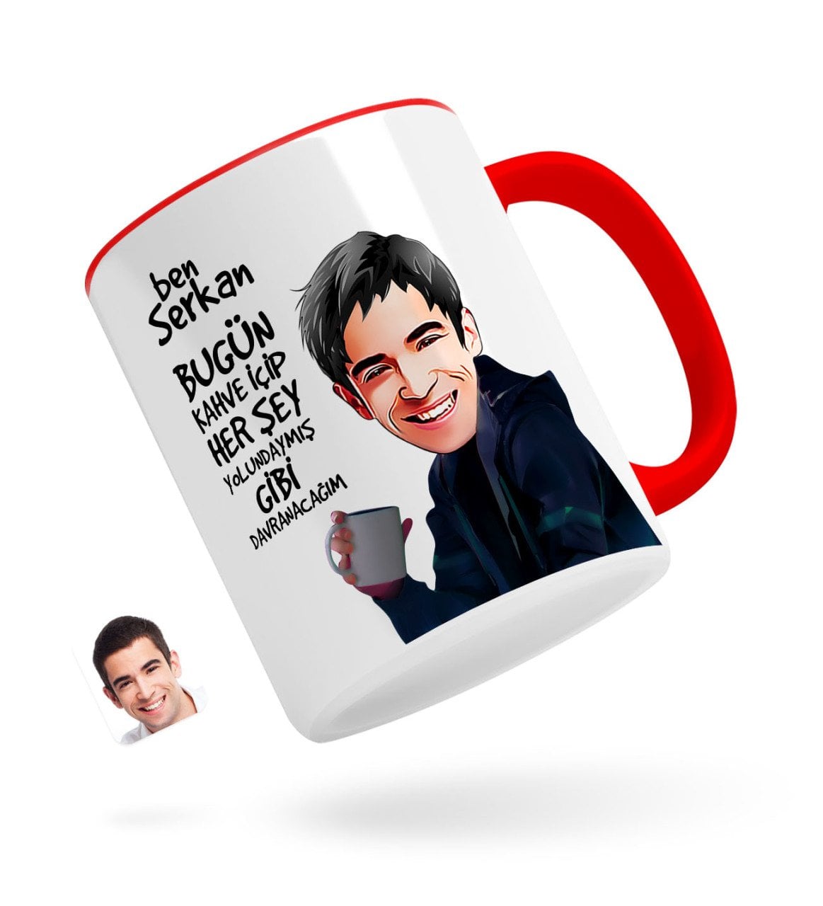 Kişiye Özel Erkek Her Şey Yolundaymış Gibi Karikatürlü Kırmızı Kupa Bardak-4