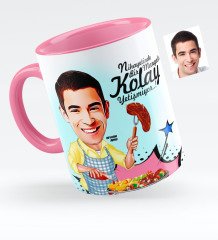 Kişiye Özel Bay Mangalcı Karikatürlü Pembe Kupa Bardak - 1