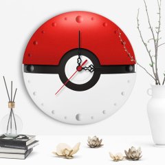Dekoratif Pokemon Ball Tasarımlı Ahşap Duvar Saati - 1