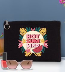 BK Gİft Yaz Temalı-8 Astarlı Siyah Portföy Çanta 30x21cm, Baskılı El Çantası, Organizer Çanta