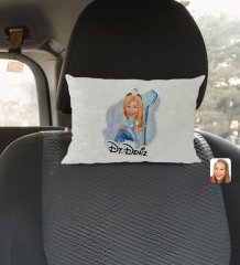 Kişiye Özel İsimli Kadın Diş Hekimi Karikatürlü Dikdörtgen Araç Koltuk Yastığı-2