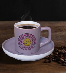 BK Gift Bad Bitch Club Tasarımlı Mat Gri Renk Türk Kahvesi Fincanı-1, Renkli Türk Kahvesi Fincanı