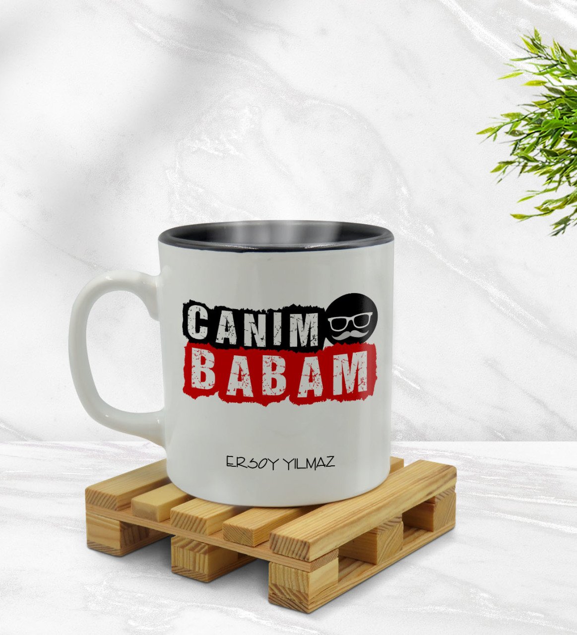 Kişiye Özel Canım Babam Tasarımlı İçi Siyah Renkli Kupa Bardak Model 5