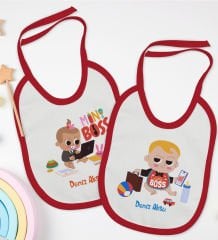 BK Kids Kişiye Özel Mini ve Little Boss Tasarımlı 2’li Kırmızı Mama Önlüğü-1