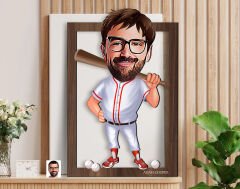 BK Gift Kişiye Özel Erkek Beyzbol Karikatürlü 3D Ahşap Tablo-16, Sevgiliye Hediye, Arkadaşa Hediye, Doğum Günü Hediyesi