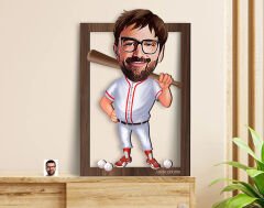 BK Gift Kişiye Özel Erkek Beyzbol Karikatürlü 3D Ahşap Tablo-16, Sevgiliye Hediye, Arkadaşa Hediye, Doğum Günü Hediyesi