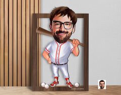 BK Gift Kişiye Özel Erkek Beyzbol Karikatürlü 3D Ahşap Tablo-16, Sevgiliye Hediye, Arkadaşa Hediye, Doğum Günü Hediyesi