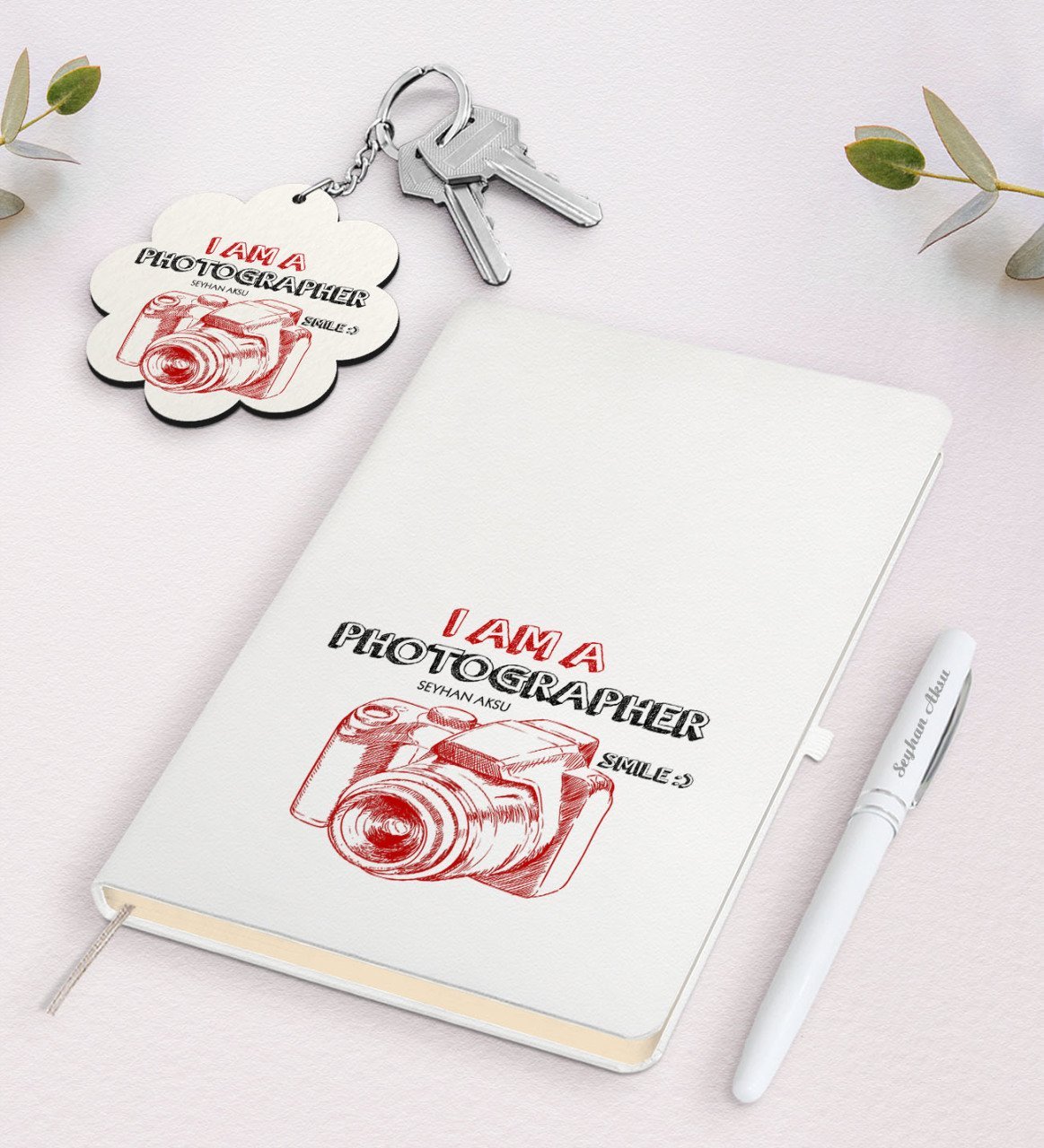 Kişiye Özel Profesyonel Fotoğrafçı Beyaz Defter Kalem Ve Anahtarlık Hediye Seti-2