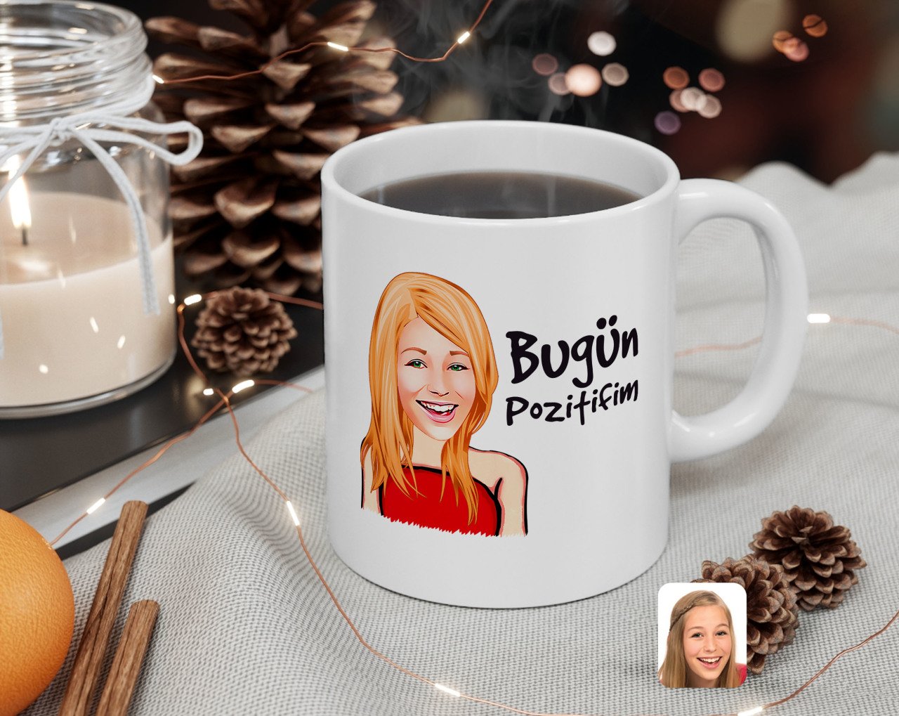 Kişiye Özel Kadın Bugün Pozitifim Karikatürlü Beyaz Kupa Bardak-33