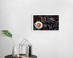 BK Home Coffee Tasarımlı Dekoratif Ahşap Beyaz Çerçeveli Tablo-40